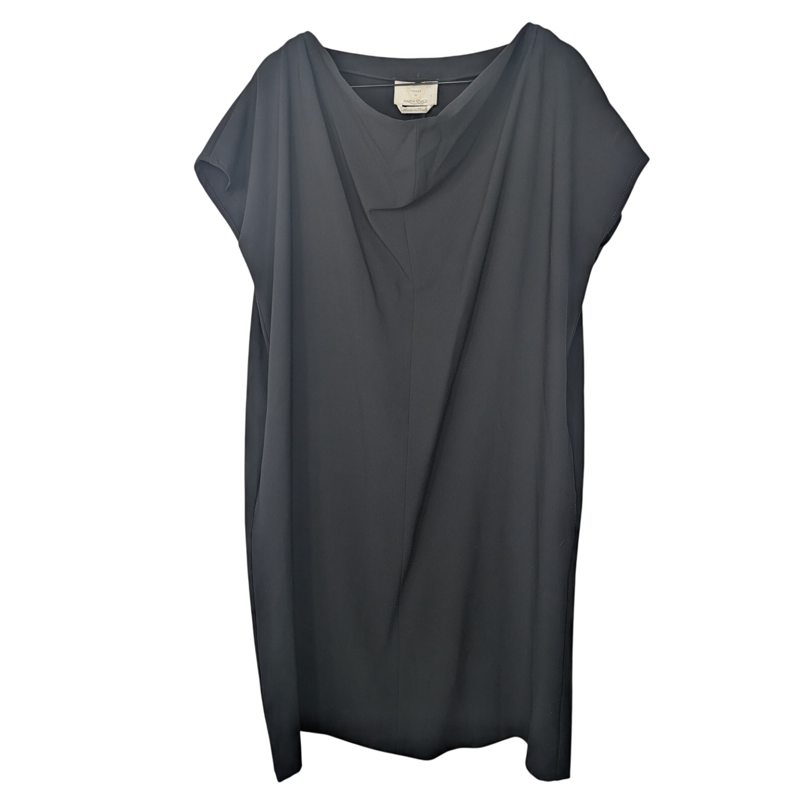 Voyage By Marina Rinaldi Black Minimalist Cowl Neck Short Sleeve Shift Dress